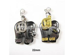 Hematite Elephant 20x22mm Pendant Gold/Silver Plated Cap